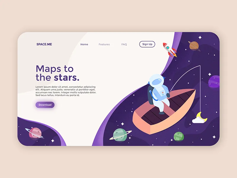An illustrated flat design landing page